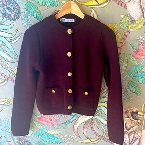 Zara Deep Red Sweater with Gold Accents